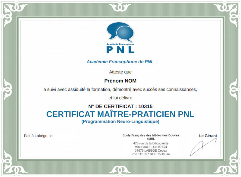Maître-Praticien PNL (Programmation Neuro-Linguistique)
