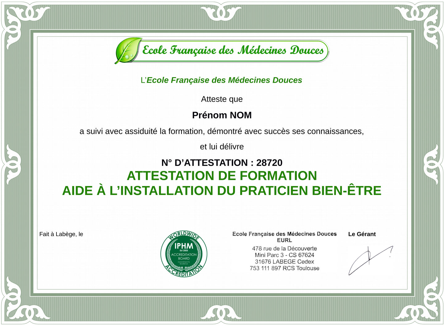 Aide à l'installation du Praticien Bien-Être